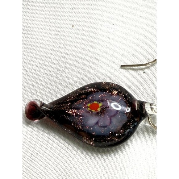 Murano Style Glass Flower Necklace & Earrings Set – Pink Ribbon Cord – Fashion J - Picture 15 of 16